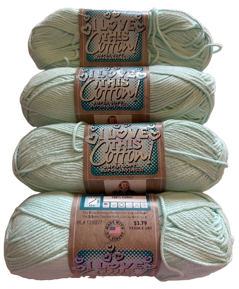 Yarn Bee I Love This Cotton Yarn #320 Mint Knit Crochet Craft Lot Of 4 Skeins